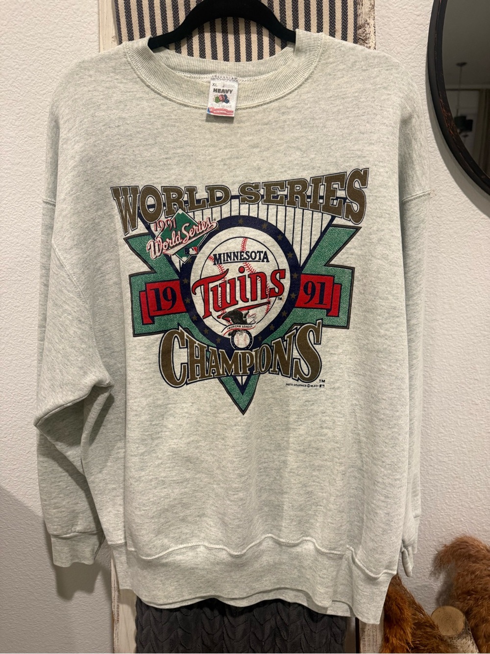 Minnesota Twins 1991 World Series Champions Heather Gray Sweatshirt